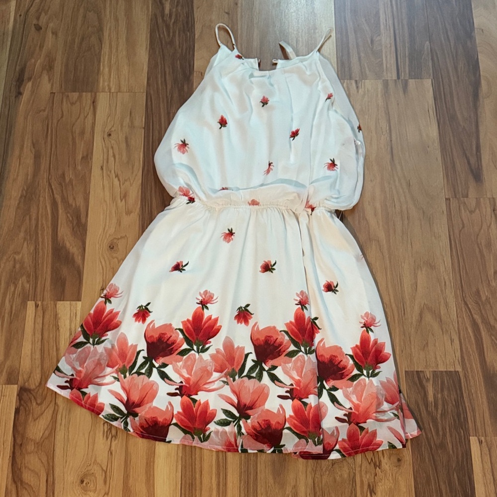 Floral Dress - White and Red